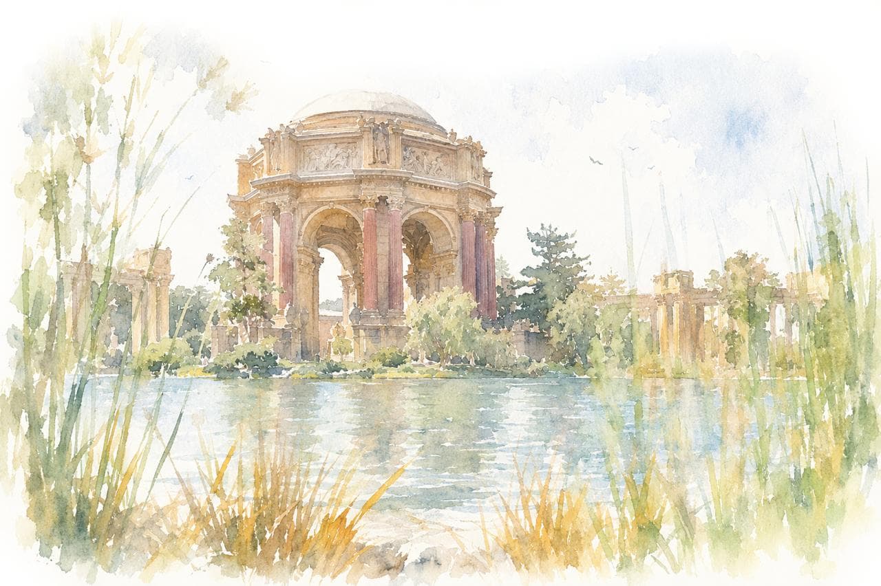 Watercolor of the Palace of Fine Arts, San Francisco.
